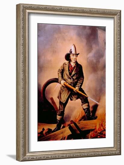 The American Fireman: Facing the Enemy, 1858-Currier & Ives-Framed Art Print