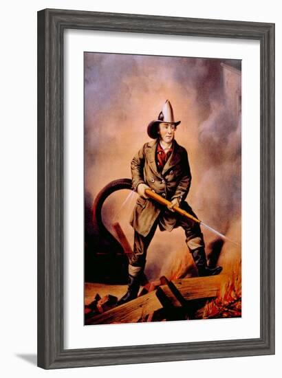 The American Fireman: Facing the Enemy, 1858-Currier & Ives-Framed Art Print
