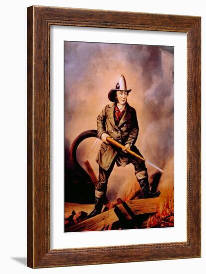 The American Fireman: Facing the Enemy, 1858-Currier & Ives-Framed Art Print