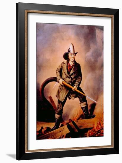 The American Fireman: Facing the Enemy, 1858-Currier & Ives-Framed Art Print