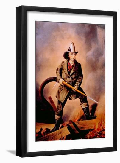 The American Fireman: Facing the Enemy, 1858-Currier & Ives-Framed Art Print