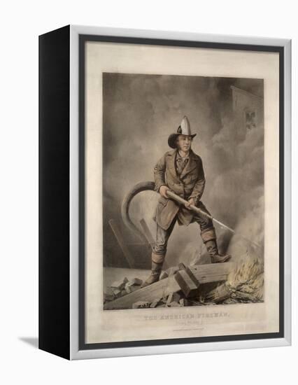 The American Fireman: Facing the Enemy-Currier & Ives-Framed Premier Image Canvas