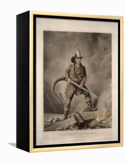 The American Fireman: Facing the Enemy-Currier & Ives-Framed Premier Image Canvas