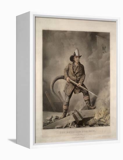 The American Fireman: Facing the Enemy-Currier & Ives-Framed Premier Image Canvas