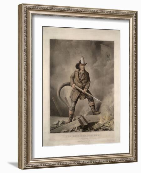 The American Fireman: Facing the Enemy-Currier & Ives-Framed Giclee Print