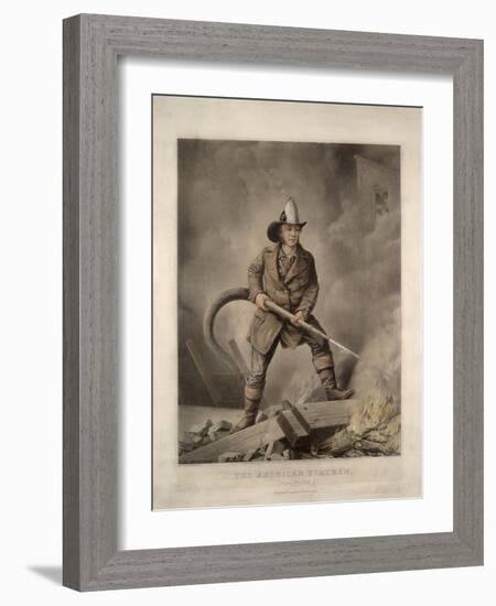 The American Fireman: Facing the Enemy-Currier & Ives-Framed Giclee Print