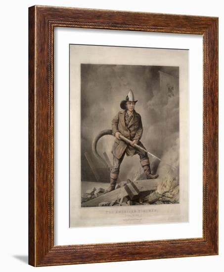 The American Fireman: Facing the Enemy-Currier & Ives-Framed Giclee Print