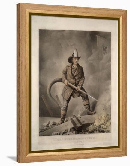 The American Fireman: Facing the Enemy-Currier & Ives-Framed Premier Image Canvas