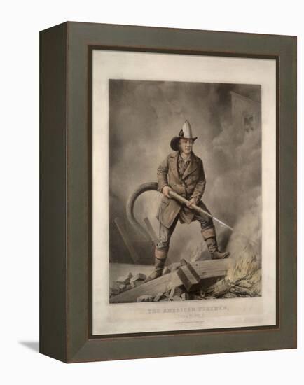 The American Fireman: Facing the Enemy-Currier & Ives-Framed Premier Image Canvas