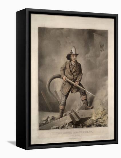 The American Fireman: Facing the Enemy-Currier & Ives-Framed Premier Image Canvas