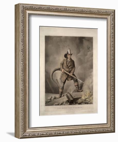 The American Fireman: Facing the Enemy-Currier & Ives-Framed Giclee Print