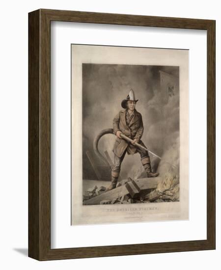 The American Fireman: Facing the Enemy-Currier & Ives-Framed Giclee Print