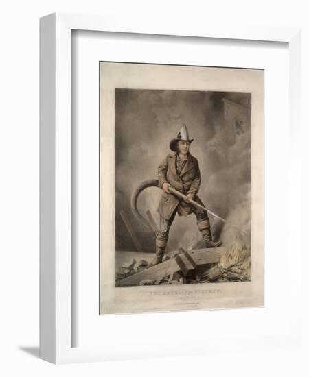 The American Fireman: Facing the Enemy-Currier & Ives-Framed Giclee Print