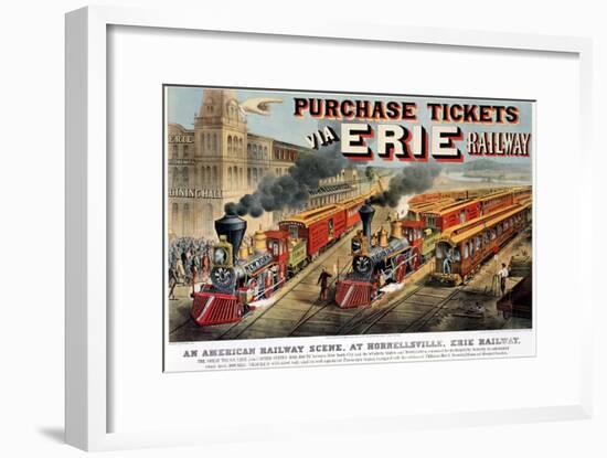 The American Railway Scene at Hornellsville, Erie Railway-Currier & Ives-Framed Giclee Print