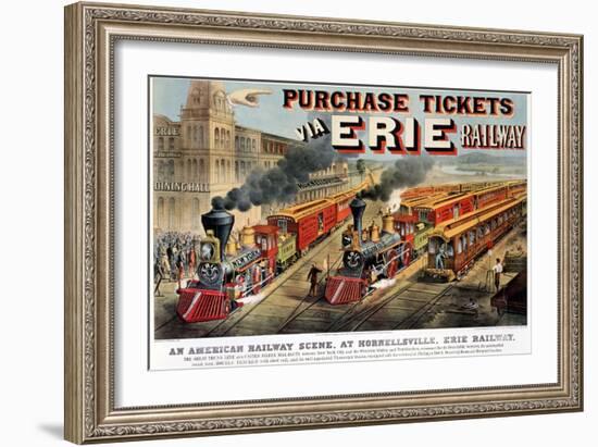 The American Railway Scene at Hornellsville, Erie Railway-Currier & Ives-Framed Giclee Print