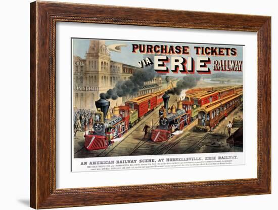 The American Railway Scene at Hornellsville, Erie Railway-Currier & Ives-Framed Giclee Print