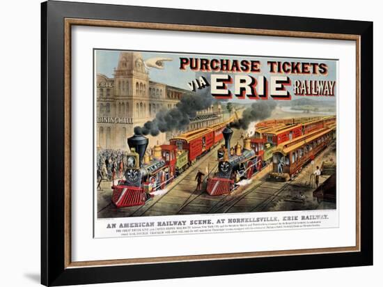 The American Railway Scene at Hornellsville, Erie Railway-Currier & Ives-Framed Giclee Print