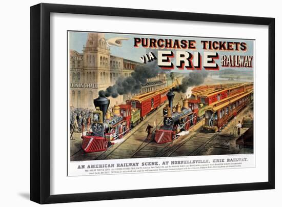 The American Railway Scene at Hornellsville, Erie Railway-Currier & Ives-Framed Giclee Print