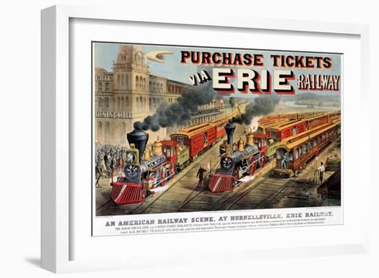 The American Railway Scene at Hornellsville, Erie Railway-Currier & Ives-Framed Giclee Print