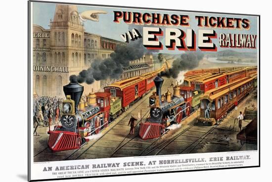 The American Railway Scene at Hornellsville, Erie Railway-Currier & Ives-Mounted Giclee Print