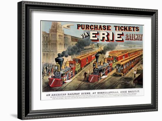 The American Railway Scene at Hornellsville, Erie Railway-Currier & Ives-Framed Giclee Print