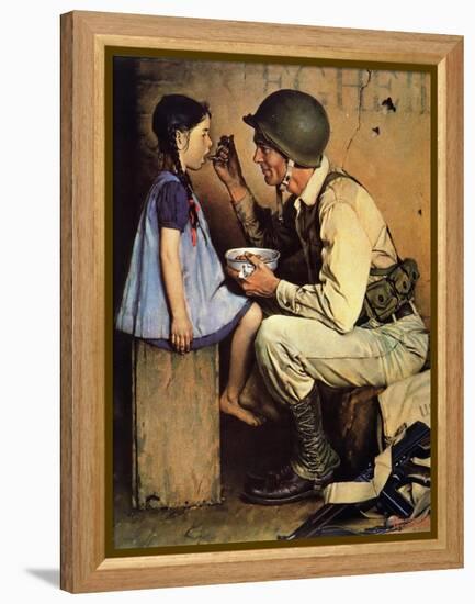 The American Way (or Soldier Feeding Girl)-Norman Rockwell-Framed Premier Image Canvas