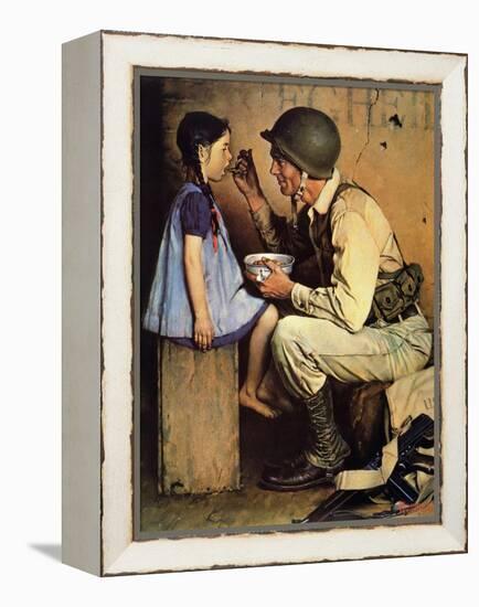 The American Way (or Soldier Feeding Girl)-Norman Rockwell-Framed Premier Image Canvas