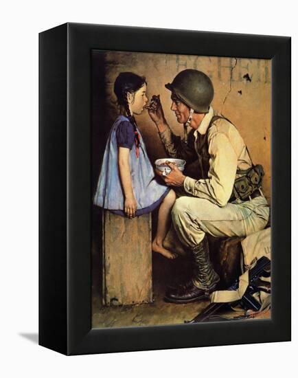 The American Way (or Soldier Feeding Girl)-Norman Rockwell-Framed Premier Image Canvas