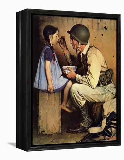 The American Way (or Soldier Feeding Girl)-Norman Rockwell-Framed Premier Image Canvas