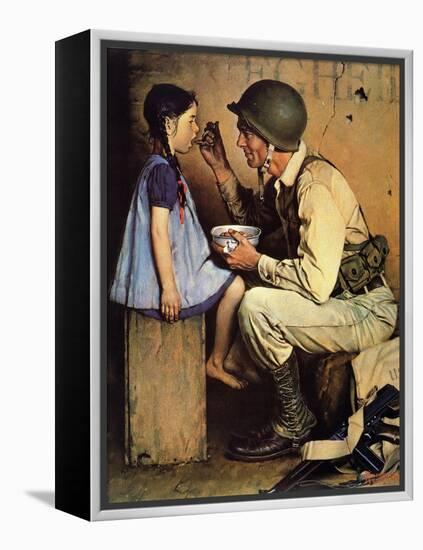 The American Way (or Soldier Feeding Girl)-Norman Rockwell-Framed Premier Image Canvas