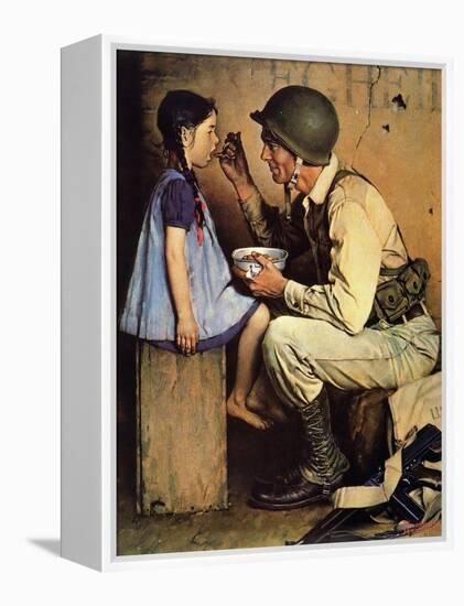 The American Way (or Soldier Feeding Girl)-Norman Rockwell-Framed Premier Image Canvas