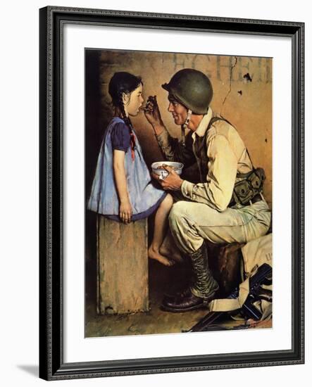 The American Way (or Soldier Feeding Girl)-Norman Rockwell-Framed Giclee Print