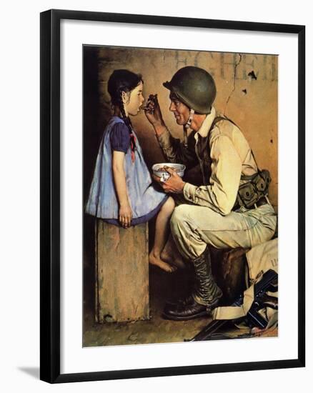 The American Way (or Soldier Feeding Girl)-Norman Rockwell-Framed Giclee Print