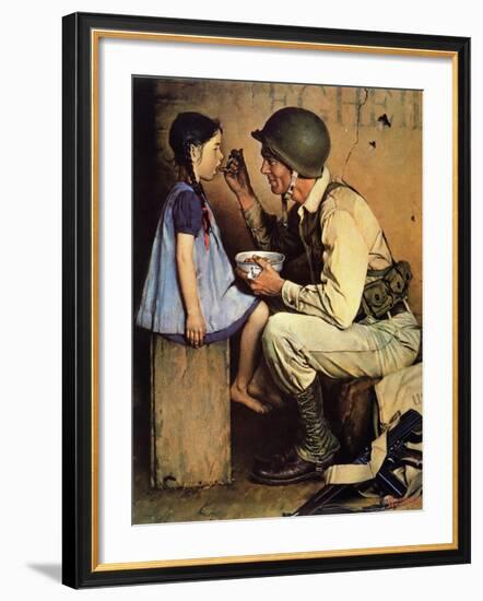 The American Way (or Soldier Feeding Girl)-Norman Rockwell-Framed Giclee Print