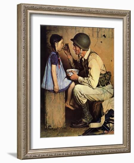 The American Way (or Soldier Feeding Girl)-Norman Rockwell-Framed Giclee Print