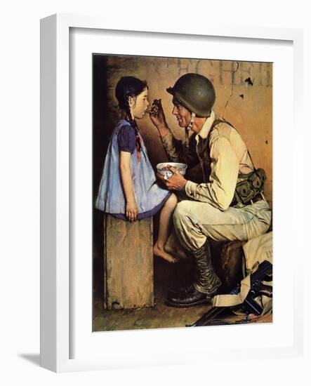 The American Way (or Soldier Feeding Girl)-Norman Rockwell-Framed Giclee Print