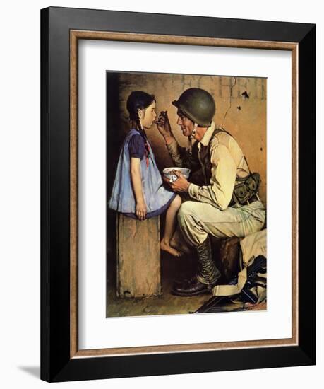 The American Way (or Soldier Feeding Girl)-Norman Rockwell-Framed Giclee Print