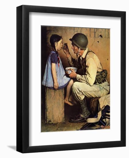 The American Way (or Soldier Feeding Girl)-Norman Rockwell-Framed Giclee Print