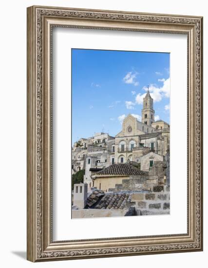 The ancient Matera Cathedral in the historical center called Sassi perched on rocks on top of hill,-Roberto Moiola-Framed Photographic Print