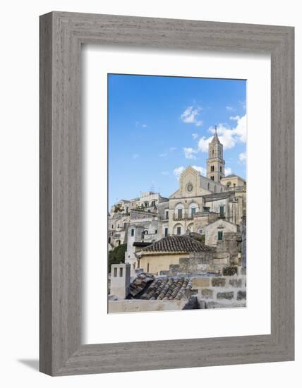 The ancient Matera Cathedral in the historical center called Sassi perched on rocks on top of hill,-Roberto Moiola-Framed Photographic Print