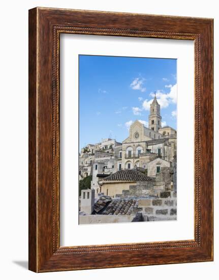 The ancient Matera Cathedral in the historical center called Sassi perched on rocks on top of hill,-Roberto Moiola-Framed Photographic Print