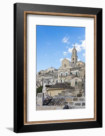 The ancient Matera Cathedral in the historical center called Sassi perched on rocks on top of hill,-Roberto Moiola-Framed Photographic Print