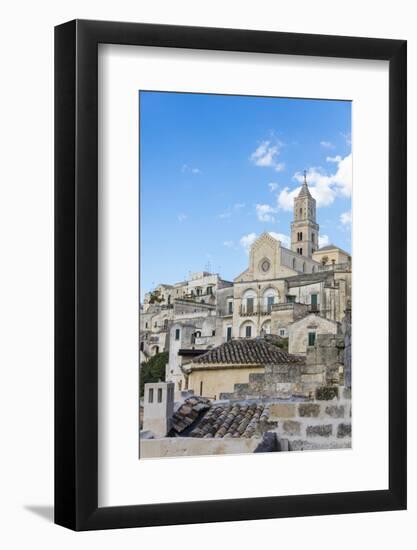 The ancient Matera Cathedral in the historical center called Sassi perched on rocks on top of hill,-Roberto Moiola-Framed Photographic Print