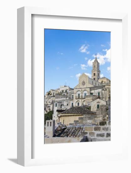 The ancient Matera Cathedral in the historical center called Sassi perched on rocks on top of hill,-Roberto Moiola-Framed Photographic Print