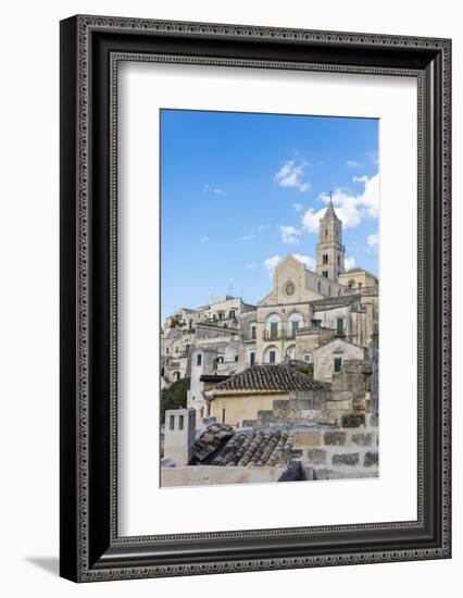 The ancient Matera Cathedral in the historical center called Sassi perched on rocks on top of hill,-Roberto Moiola-Framed Photographic Print