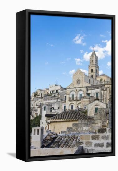 The ancient Matera Cathedral in the historical center called Sassi perched on rocks on top of hill,-Roberto Moiola-Framed Premier Image Canvas