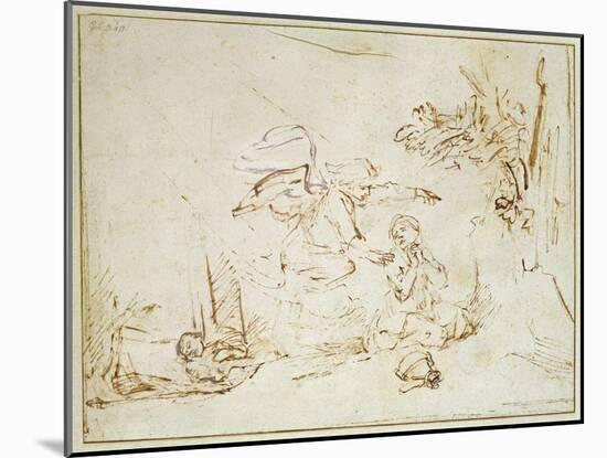 The Angel Appears to Hagar and Ishmael in the Wilderness (Pen and Brown Ink with Bodycolour on Pape-Rembrandt van Rijn-Mounted Giclee Print