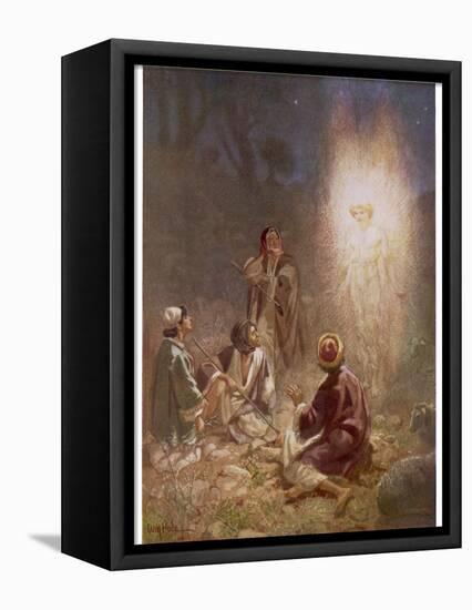 The Angel of the Lord Announces the Arrival of Jesus to the Shepherds-William Hole-Framed Premier Image Canvas