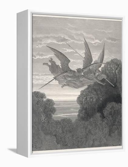 The Angels Ithuriel and Zephon Fly with Sword and Lance-Gustave Dor?-Framed Premier Image Canvas