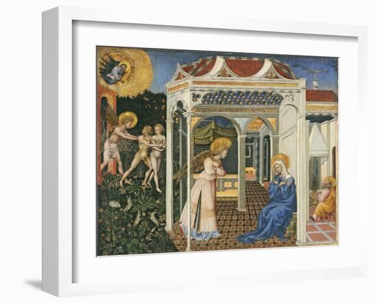 The Annunciation and Expulsion from Paradise, C. 1435-Giovanni di Paolo di Grazia-Framed Giclee Print